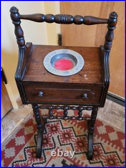 ANTIQUE ONE DRAWER SMOKE STAND HUMIDOR WithWINSTON CUP CRASH (ASH) TRAY INSERT
