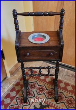 ANTIQUE ONE DRAWER SMOKE STAND HUMIDOR WithWINSTON CUP CRASH (ASH) TRAY INSERT