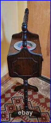 ANTIQUE ONE DRAWER SMOKE STAND HUMIDOR WithWINSTON CUP CRASH (ASH) TRAY INSERT