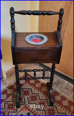 ANTIQUE ONE DRAWER SMOKE STAND HUMIDOR WithWINSTON CUP CRASH (ASH) TRAY INSERT