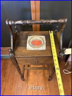 ANTIQUE ONE DRAWER SMOKE STAND HUMIDOR withAshtray Insert /Walnut Smoke Stand 1930