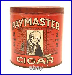 ANTIQUE PAYMASTER CIGARS 2 For 5 CIGARS ADVERTISING TIN HUMIDOR