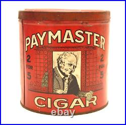 ANTIQUE PAYMASTER CIGARS 2 For 5 CIGARS ADVERTISING TIN HUMIDOR