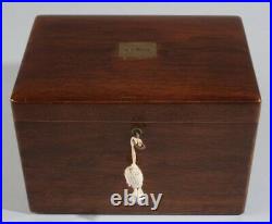ANTIQUE ROSEWOOD CIGAR HUMIDOR 1930 with Milk Glass Lining & Instruments 8H 12W