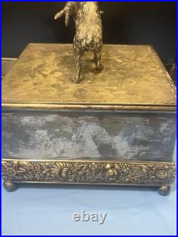 ANTIQUE SILVER PLATE HUMIDOR BY MERIDAN HUNTING DOG & PREY WithMATCH CASE +INSERT