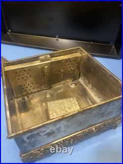 ANTIQUE SILVER PLATE HUMIDOR BY MERIDAN HUNTING DOG & PREY WithMATCH CASE +INSERT