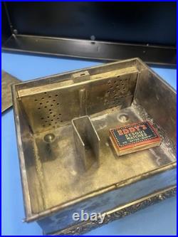 ANTIQUE SILVER PLATE HUMIDOR BY MERIDAN HUNTING DOG & PREY WithMATCH CASE +INSERT