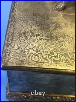 ANTIQUE SILVER PLATE HUMIDOR BY MERIDAN HUNTING DOG & PREY WithMATCH CASE +INSERT
