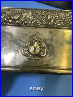 ANTIQUE SILVER PLATE HUMIDOR BY MERIDAN HUNTING DOG & PREY WithMATCH CASE +INSERT