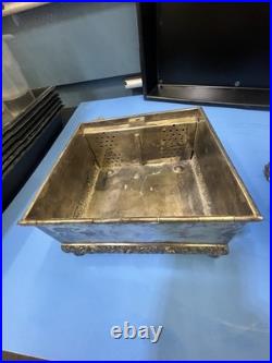 ANTIQUE SILVER PLATE HUMIDOR BY MERIDAN HUNTING DOG & PREY WithMATCH CASE +INSERT