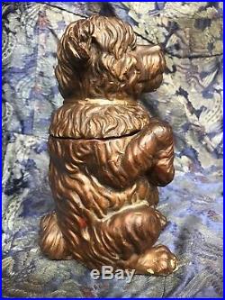 ANTIQUE TOBACCO Shaggy Begging Dog Jar Pot Victorian 19th Ceramic Figure Statue