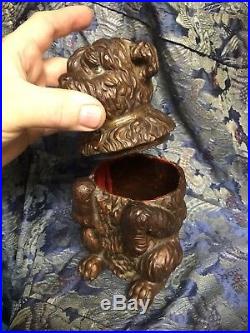 ANTIQUE TOBACCO Shaggy Begging Dog Jar Pot Victorian 19th Ceramic Figure Statue