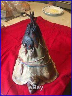 ANTIQUE VINTAGE Austrian Ceramic Indian Tee Pee Motif Humidor For Your Collectio