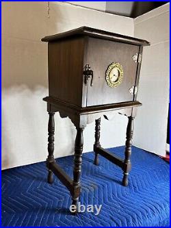 ANTIQUE WOOD SMOKING TELEPHONE STAND SIDE TABLE VINTAGE Humidor Cabinet With Clock