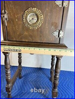 ANTIQUE WOOD SMOKING TELEPHONE STAND SIDE TABLE VINTAGE Humidor Cabinet With Clock