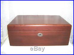 ANTIQUE WOODEN CIGAR BOX WHITE PORCELAIN LINED With HUMIDOR SCREEN