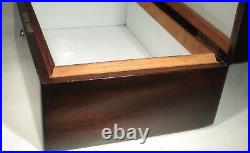 ANTIQUE Wood Cigar Humidor Box White Milk Glass Lined MOHAGANY REFINISHED