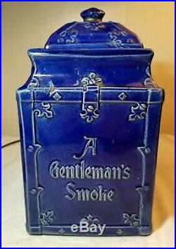 ANTIQUE YALE MIXTURE BLUE PORCELAIN HUMIDOR JAR wMATCHING LID A GENTLEMANS SMOKE
