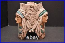 ATQ Majolica Native Chief Indian Victorian Pottery Planter Tobacciana Humidor