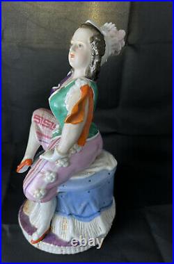 ATQ Victorian 1800s Conta Boehme Tobacco Jar Woman 9 Porcelain Dresser Figural