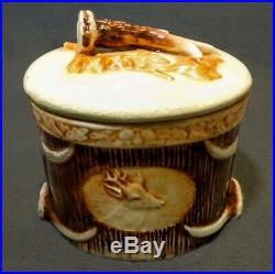 AUSTRIAN LATE 19TH-EARLY 20TH C VINT PORCELAIN TOBACCO HUMIDOR WithDEER FIGS, LID