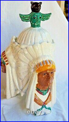 AWESOME! VINTAGE 3 CHIEF HEADS withTOTEM LID HEAD CERAMIC TOBACCO JAR 12
