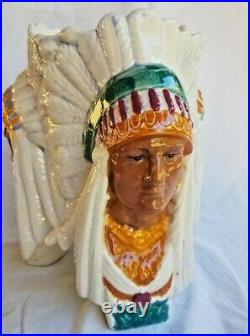 AWESOME! VINTAGE 3 CHIEF HEADS withTOTEM LID HEAD CERAMIC TOBACCO JAR 12