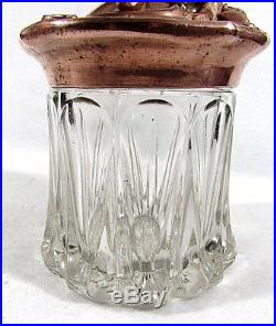 American Brilliant Cut Glass Humidor Tobacco Jar with Cupid Copper & Brass Lid