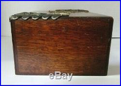 Ant Victorian Oak Brass Ornate metal lined Cigar Tobacco box humidor 1890 lock