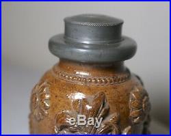 Antique 1700's handmade salt glazed stoneware pewter pottery tobacco jar humidor
