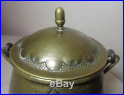 Antique 1700s hand made tooled brass wrought iron Pau lidded tobacco jar humidor