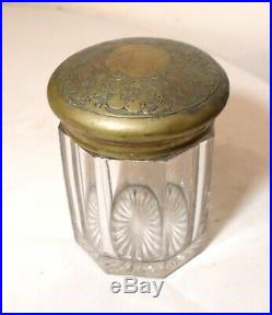 Antique 1800's Art Nouveau brass glass crystal flower tobacco humidor cigar jar