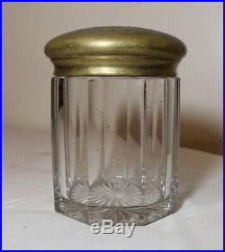 Antique 1800's Art Nouveau brass glass crystal flower tobacco humidor cigar jar