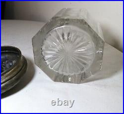 Antique 1800's Art Nouveau silver plate glass crystal flower tobacco humidor jar