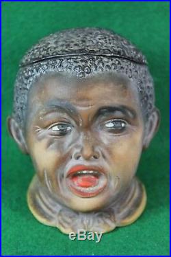 Antique 1800's Black Americana Porcelain Tobacco Jar Young Boy (RARE Find)