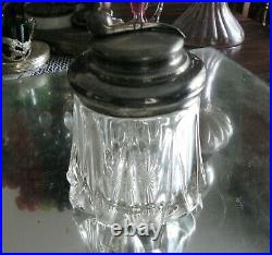 Antique 1800's Silver Plate Heavy Cut Glass Pipe Tobacco Jar Humidor