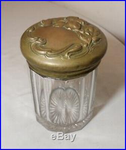 Antique 1800's Victorian brass glass crystal flower tobacco humidor cigar jar