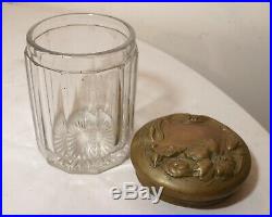 Antique 1800's Victorian brass glass crystal flower tobacco humidor cigar jar