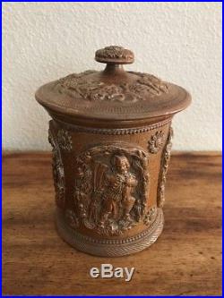 Antique! 1800s Derbyshire Salt Glaze Stoneware Tobacco Jar! Very unique