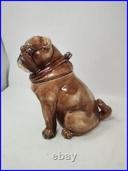 Antique 1870s Pug Tobacco Humidor Jar By Majolica, Authentic Marked 50