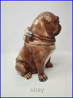 Antique 1870s Pug Tobacco Humidor Jar By Majolica, Authentic Marked 50