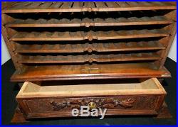 Antique 1880's Hand Carved Dark Walnut Black Forest Cigar Humidor With 5 Trays