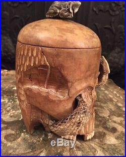 Antique 1880s Japanese Meji Memento Mori Skull & Snake Humidor Tobacco Jar