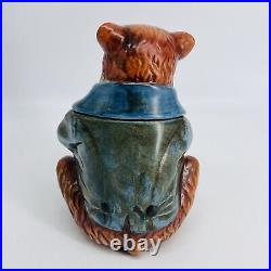 Antique 1880s Majolica Bear Pipe Smoking Lidded Humidor Tobacco Jar-very Rare