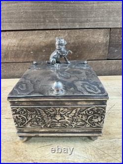 Antique 1887 Derby Silver Co. Silver Plate Bulldog Pug Tobacco Box Humidor