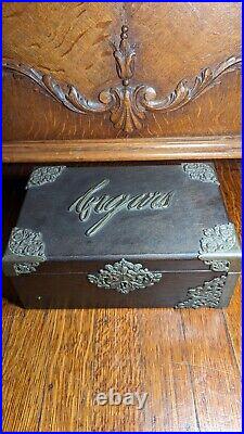 Antique 1890s Cigar Humidor wood wooden oak box LOVELY wow tobacciana