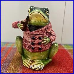 Antique 1890s Majolica Tobacco Humidor Frog Pink Jacket Smoking Pipe Jar 6