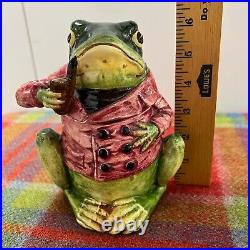 Antique 1890s Majolica Tobacco Humidor Frog Pink Jacket Smoking Pipe Jar 6