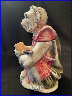 Antique 1890s Organ Grinder Monkey & Pipe Red Coat Majolica Tobacco Jar Austria