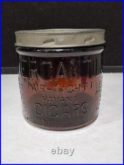 Antique-1894- Mercantile-havana Cigars-st. Louis, Mo. Amber Glass Jar With LID
